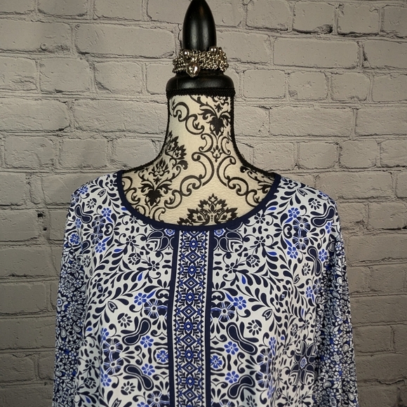 Lands End women's long sleeve floral print stretch knit popover top size 2x B18a - Picture 2 of 10